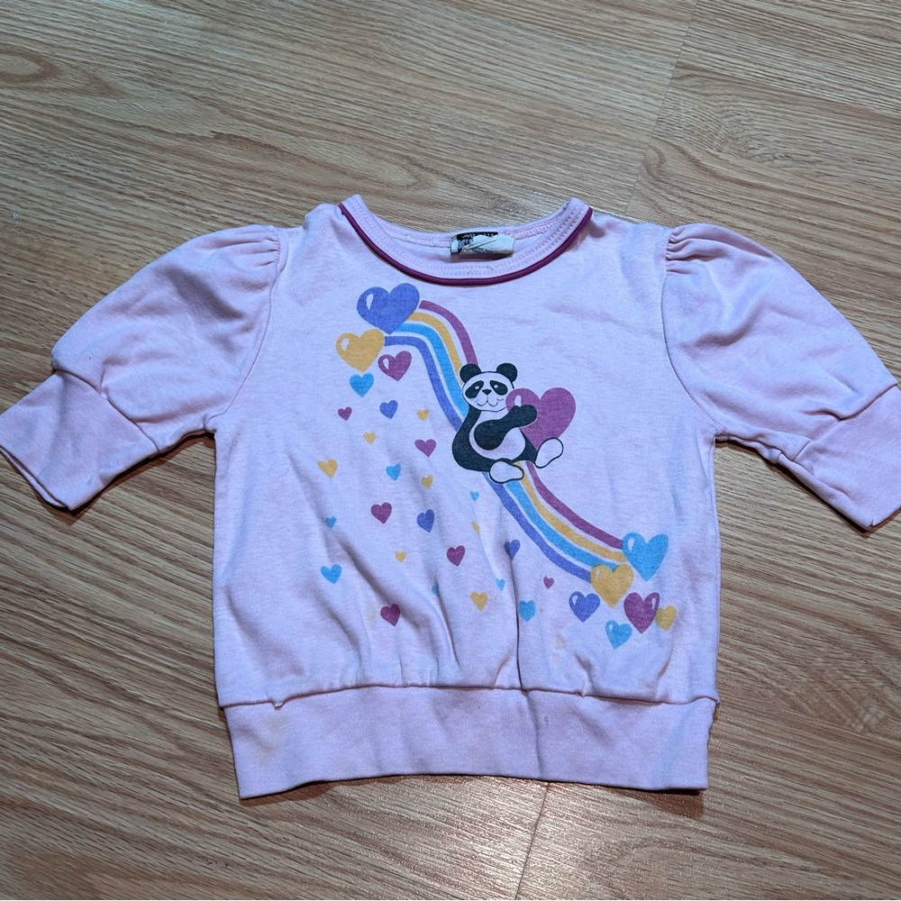 Vintage kids panda puff sleeve top 6X